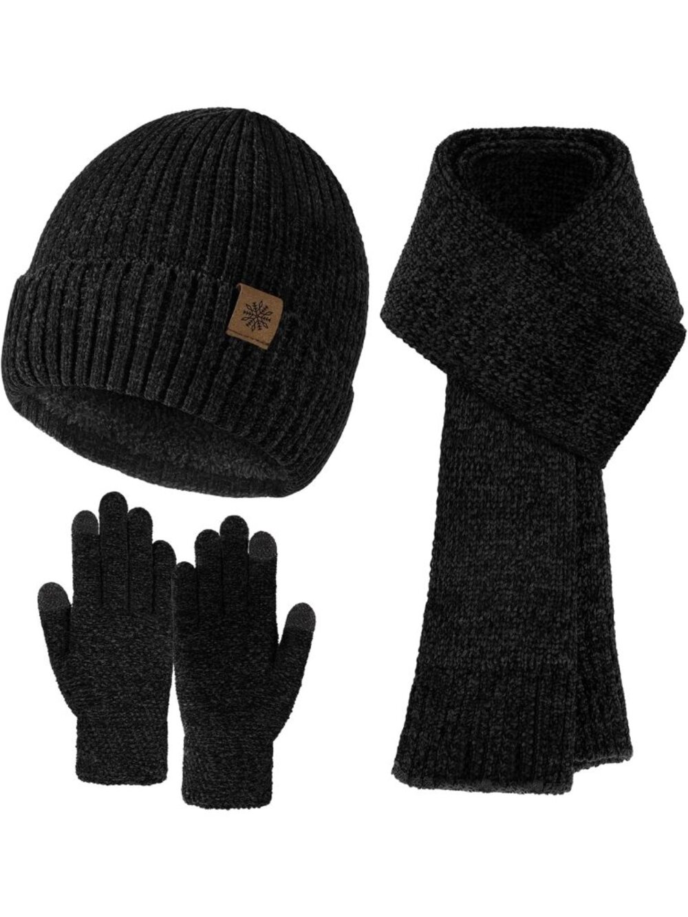 Cozy Chenille Winter Hat, Gloves & Scarf Set for Men & Women - Warm & Thick